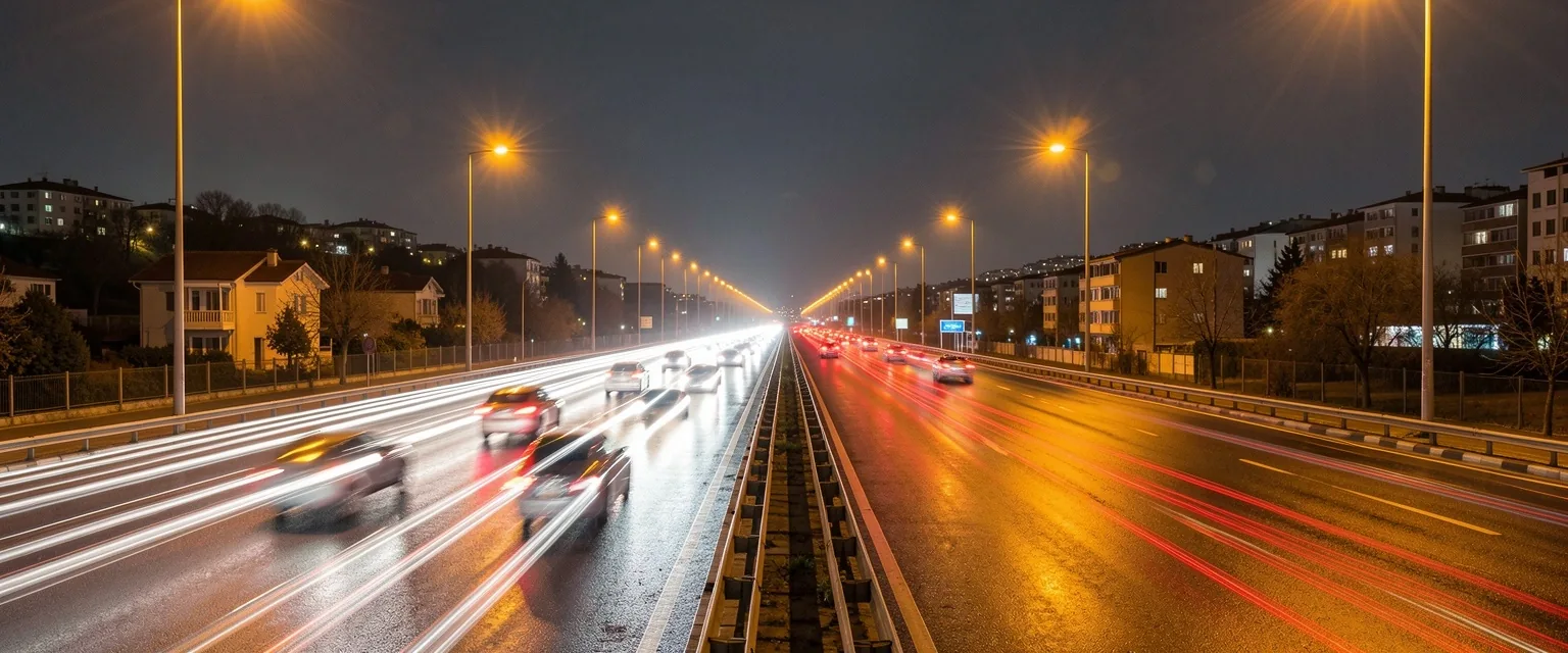 Gece otoyol sürüşü — ışık izleri